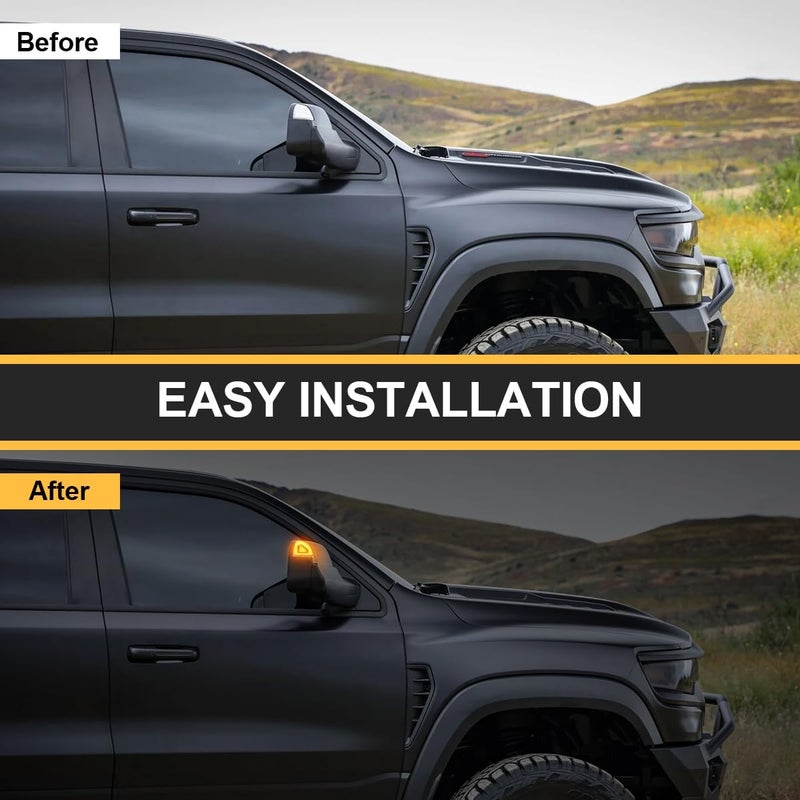 Aexploer Side Tow Mirror Turn Signal Lights LED Compatible with Ram 1500 2021-2023/for Ram 1500 Classic 2022 2023/for Ram 2500 3500 19-22 Amber Blink Turn Marker White LED Position Lights (Clear Len) - Image 4